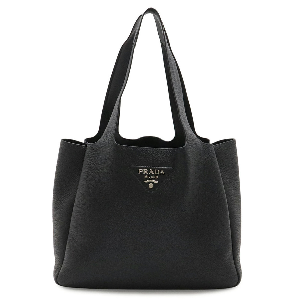 Prada Tote Tessuto Saffiano bag shoulder Vitello Daino soft leather NERO black